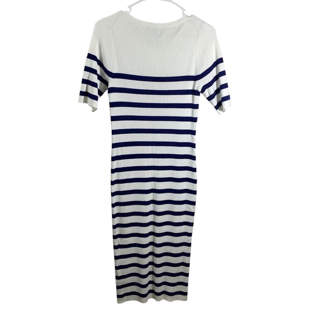 J. Crew Striped Ribbed Henley Midi Sweater Dress Nautical Knit - Picture 4 of 8